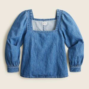 J.Crew Squareneck chambray denim puff sleeve top shirt XS New NWT
